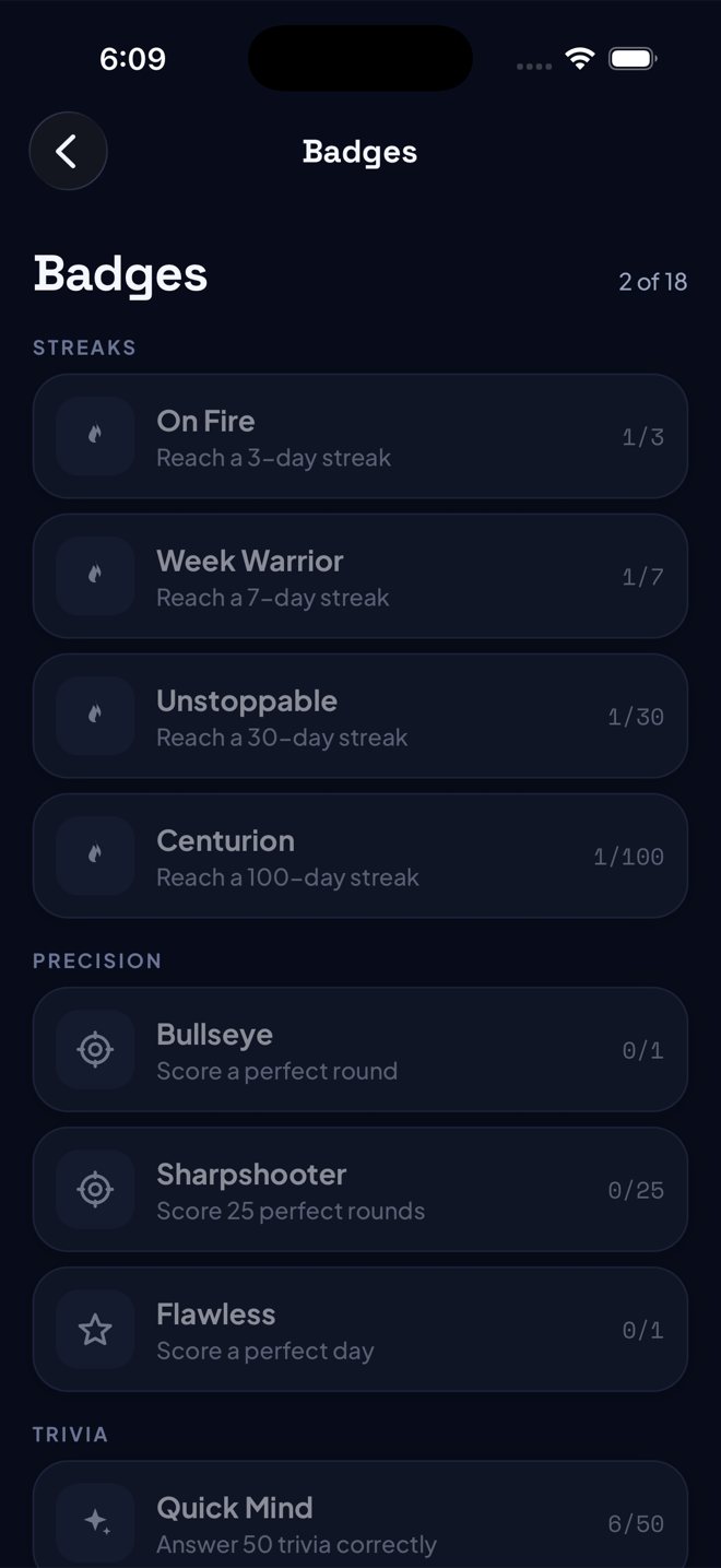 Mercatle badges screen