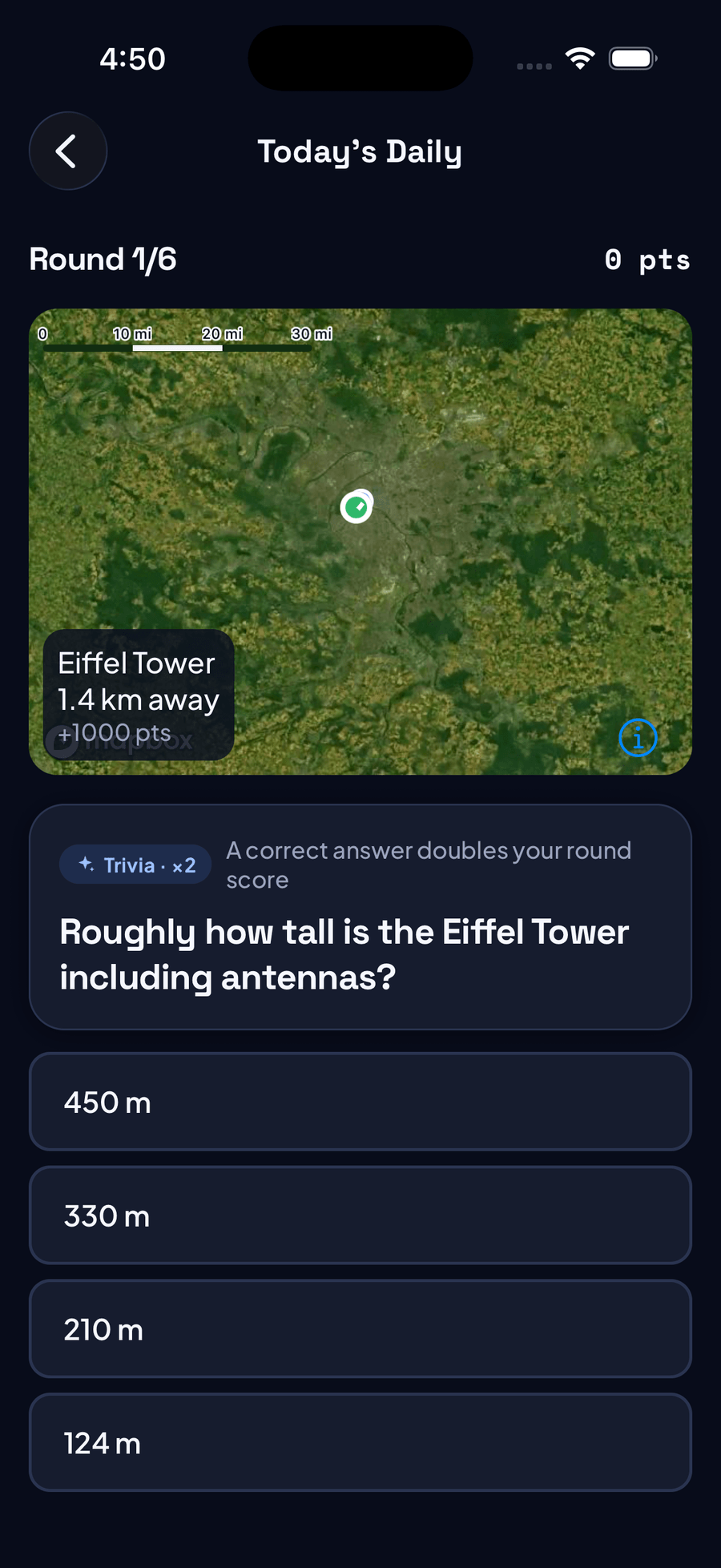 Distance reveal and trivia question