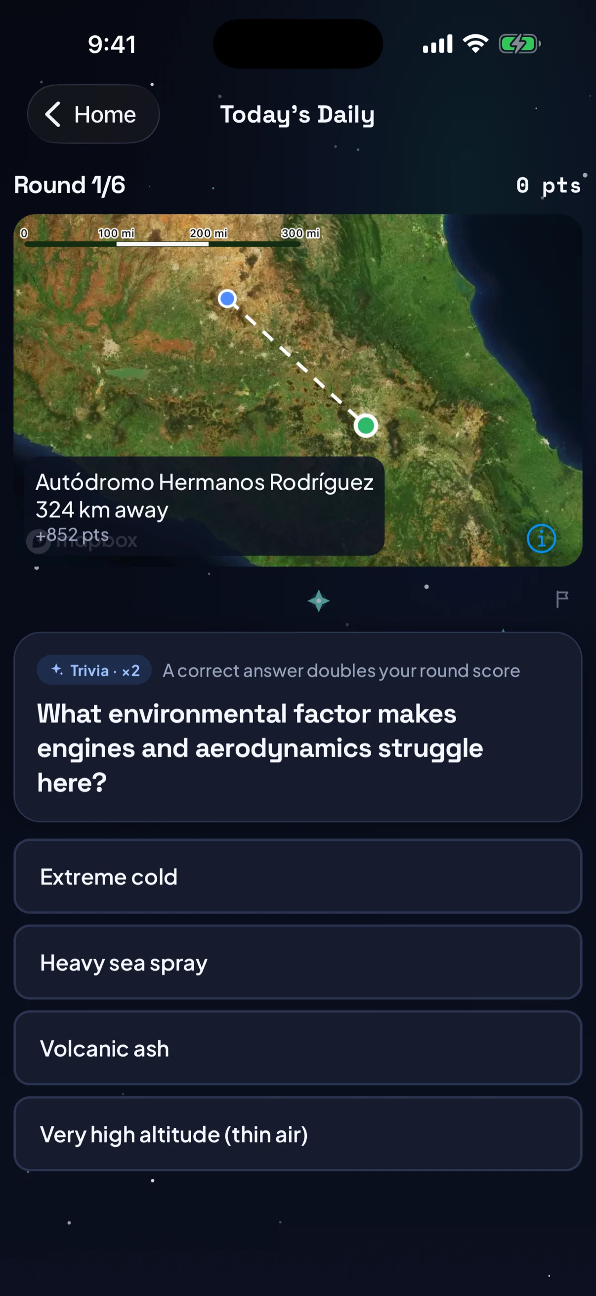 Distance reveal and trivia question