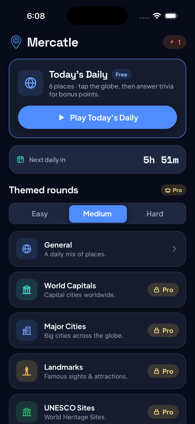 Mercatle home screen