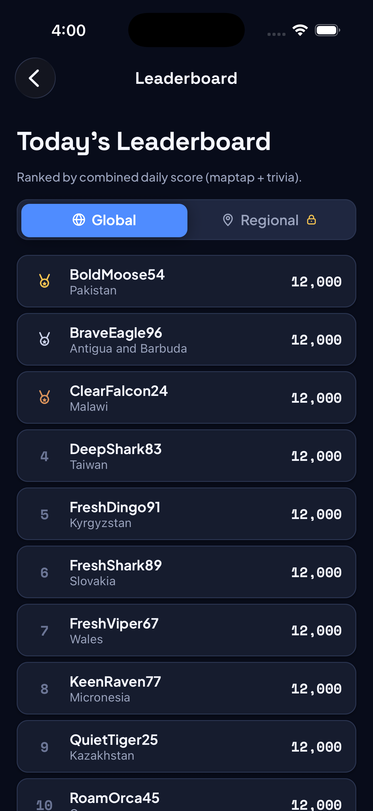 Mercatle leaderboard