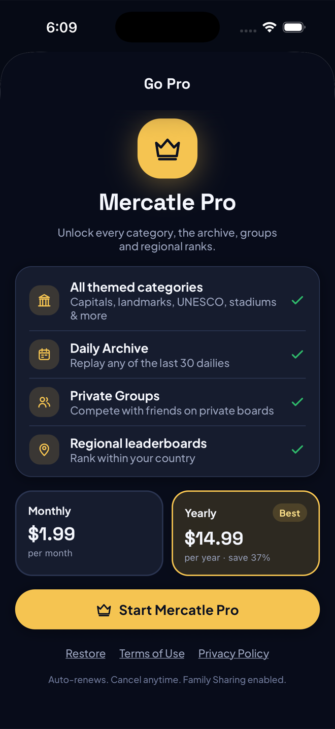 Mercatle Pro paywall